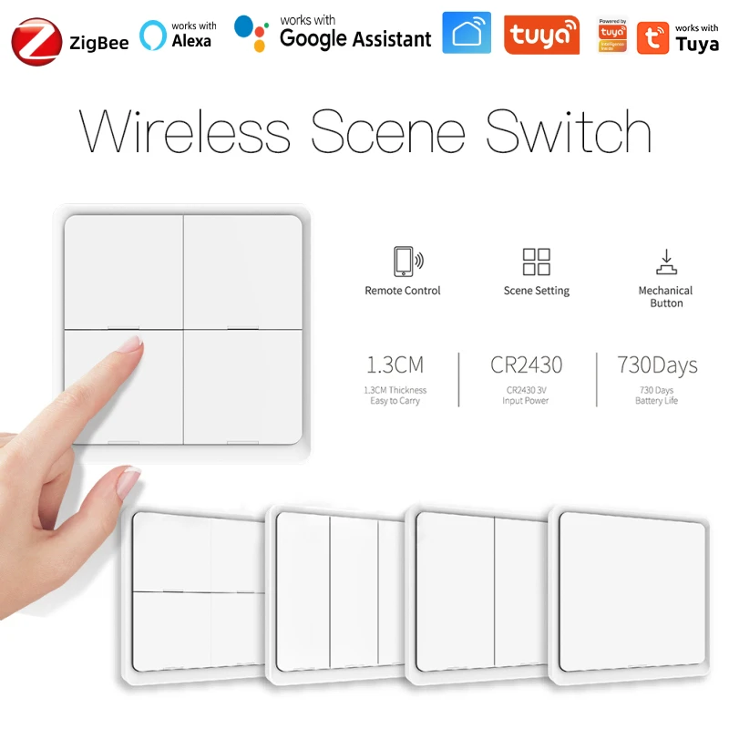 AUBESS Tuya ZigBee Smart Scene Switch 1/2/3/4 Gang 12 Scene Push Button Light Switches Controller Smart Life Alexa Google Home