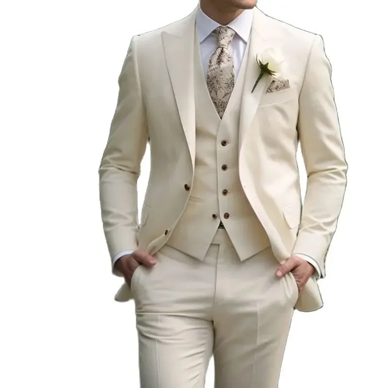 High Quality Elegant Wedding Men Suits Solid Color Peak Lapel Single Breasted Formal Blazer Bespoke 3 Piece Jacket Pants Vest