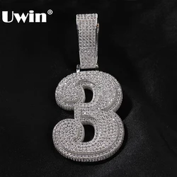 UWIN Initials Number 1-9 Pendant Necklace for Women Iced Out Prong Setting Full CZ Charms Fashion Jewelry