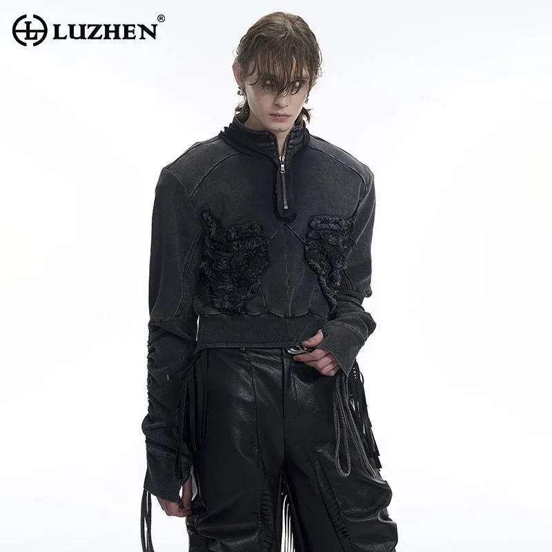 LUZHEN 2025 Spring New Wornout Patched Patchwork Design Long Sleeve T-shirts Men's Fashion Streetwear Casual Sweatshirt LZ8580