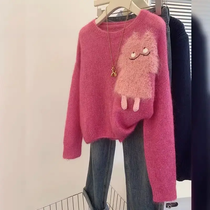 

Raspberry powder pullover sweater women's autumn 2026 new lazy wind loose gentle temperament knitted sweater top