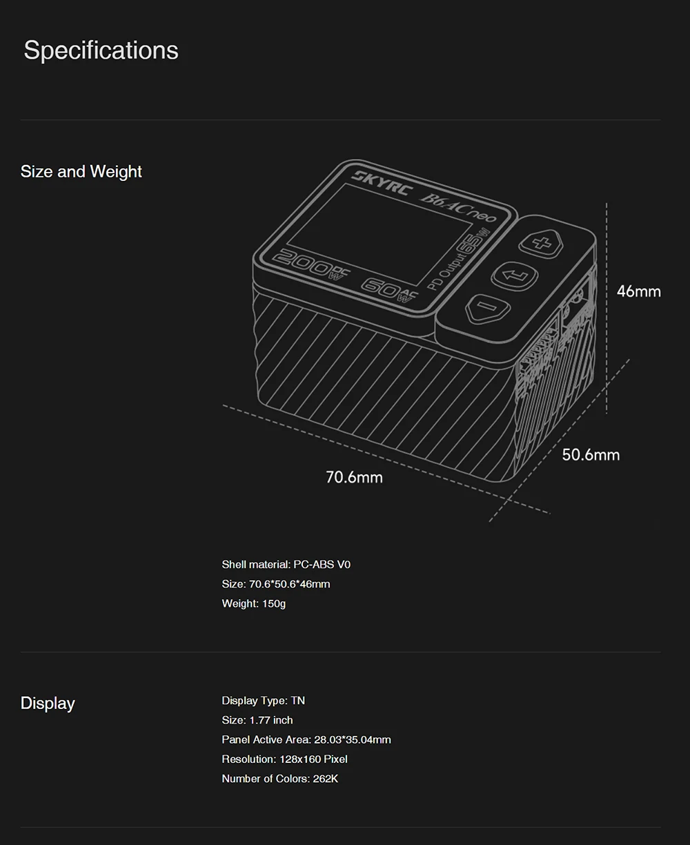 SKYRC B6ACneo Charger DC 200W AC 60W 10A Balance Charger Discharger Digital LiPo LiFe LiIon LiHV NiMH NiCd Pb Smart Battery