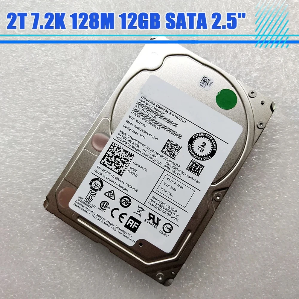 2T 7.2K 128M 12GB SATA 2.5'' 0V07TD V07TD ST2000NX0253 HDD Hard Drive For DELL