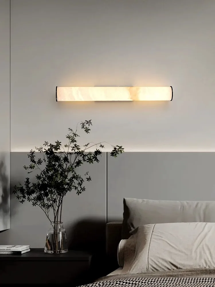 Lange Creatieve Witte Marmeren Wandlamp Cilinder Puur Natuurlijk Marmer Wandschans Led Achtergrondverlichting Voor Woonkamer Slaapkamer