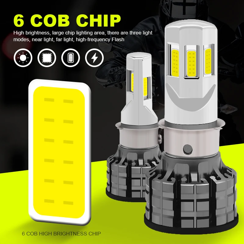 EURS 60W H4 6000K Motorcycle LED Headlight Bulb HS1 BA20D P15D H6M 6000LM For Motorbike 6COB Scooter bulb Flash Accessories