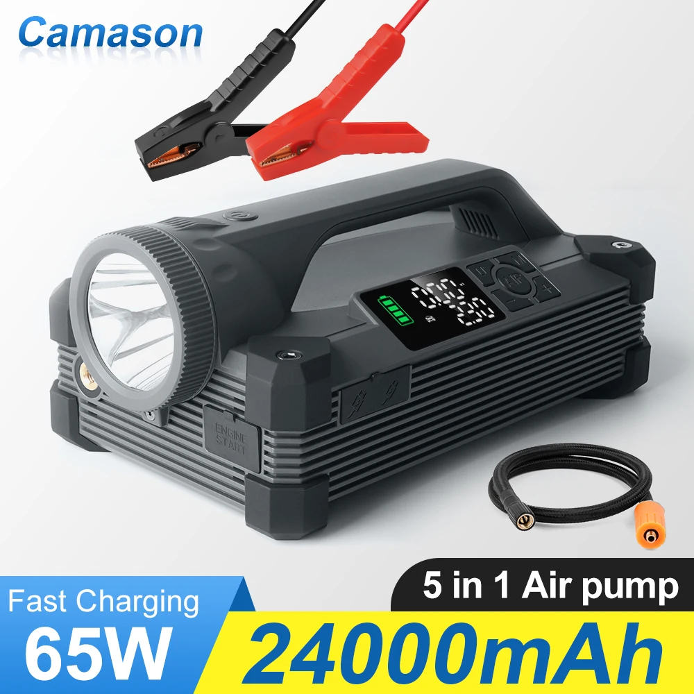 Camason Tire Inflator Portable Air Compressor Pump 150 PSI for  for Auto Car Motorcycles Bicycles,6000A Jump Starter and PD 100W