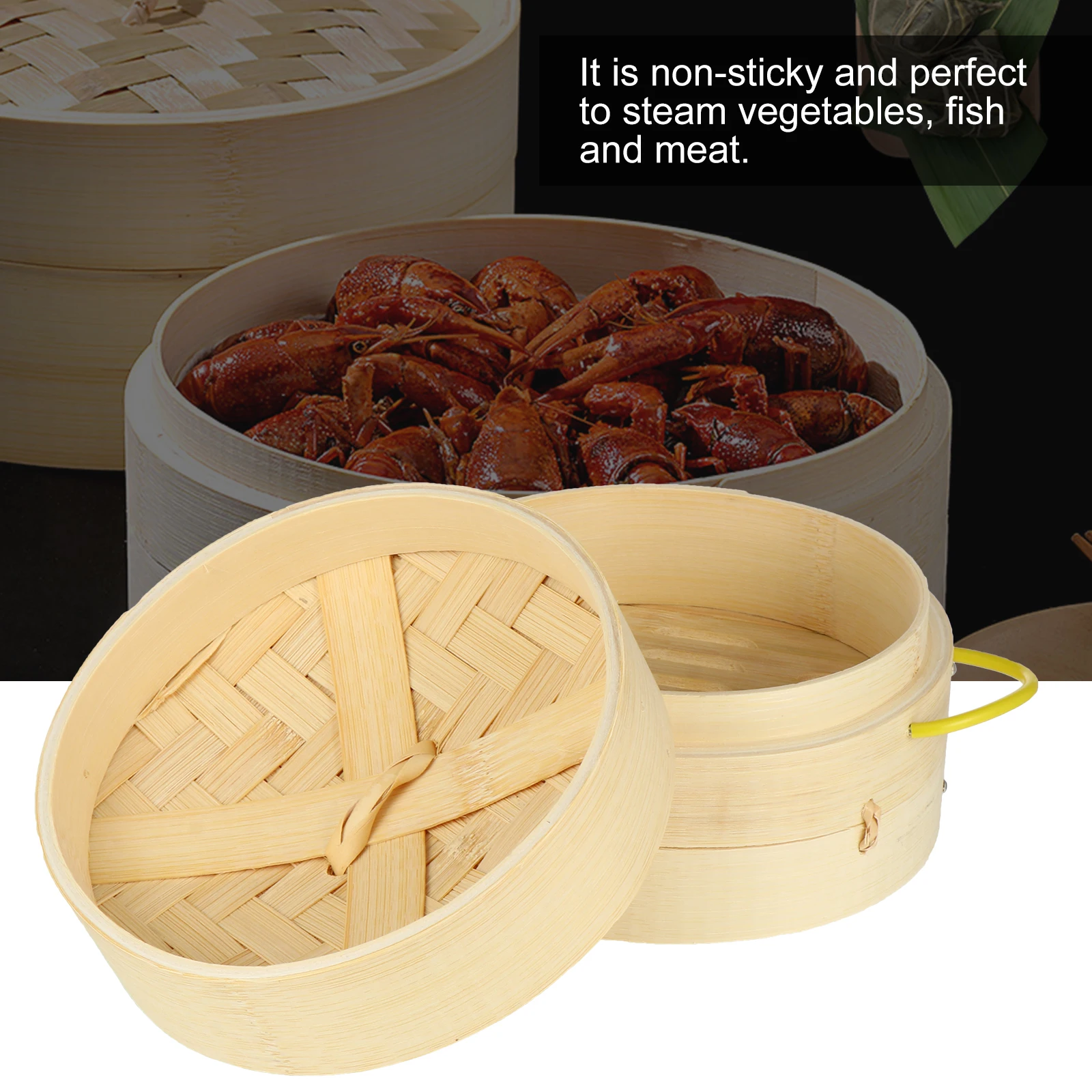 

2Pcs Bamboo Steamer Kitchen Food Steamer Handmade Lid Cooking Tool 15cm Non-Stick Steaming Basket Healthy Cooking