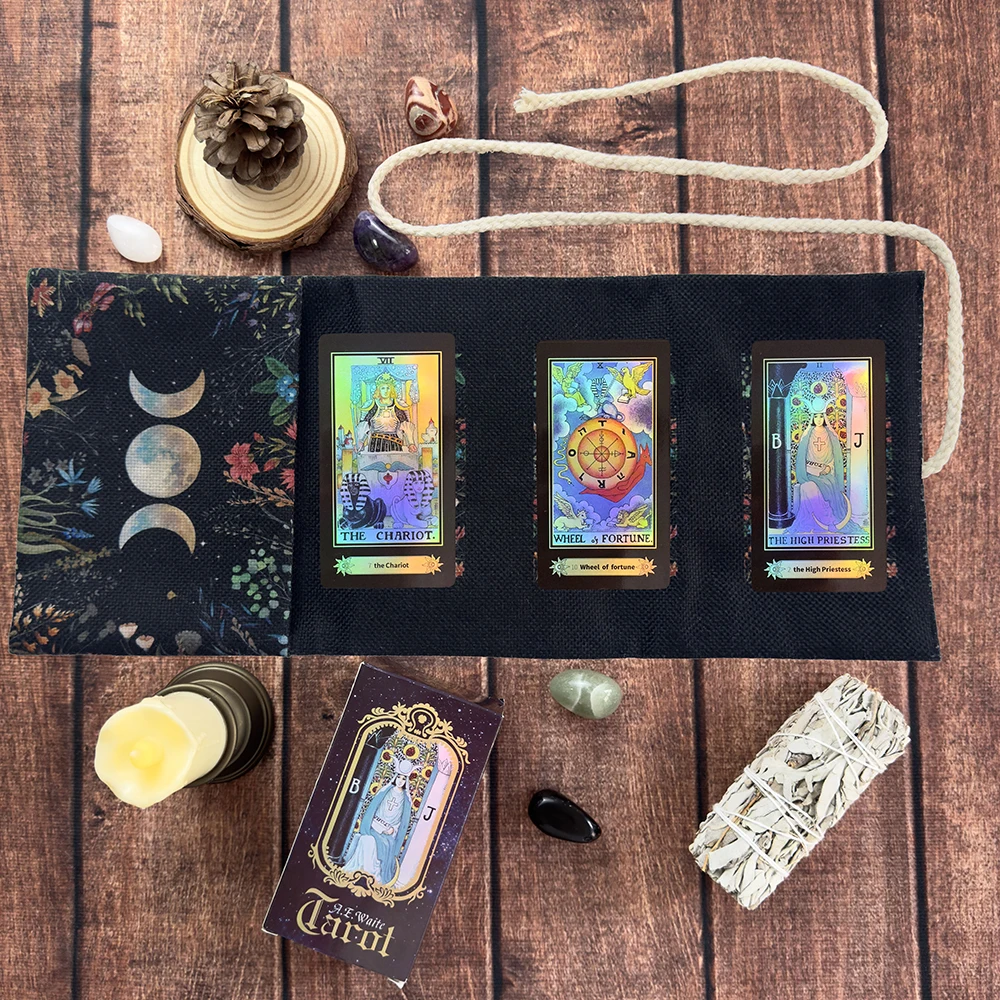 Blumen und Pflanzen Triple Moon Tarot Aufbewahrungstasche Wahrsagerei Tarot Tuch Strapazierfähiger Stoff Hexerei Astrologie Karten Wickeltasche