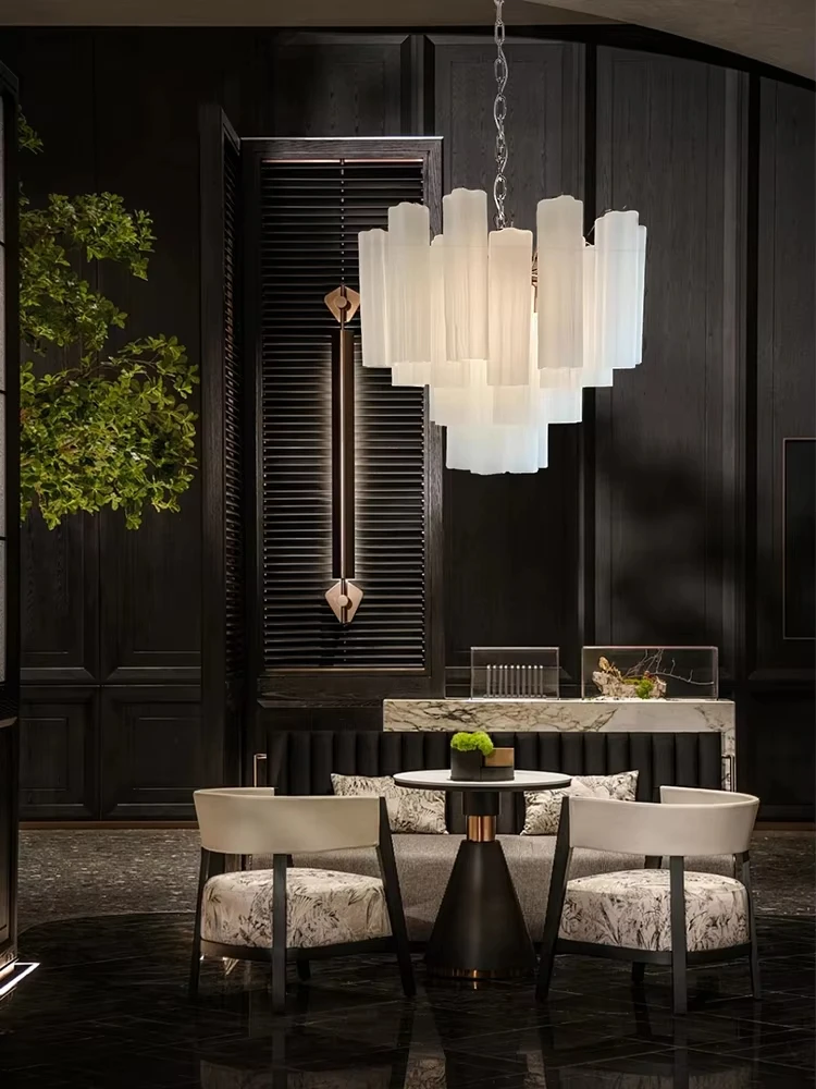 

Art-deco Frosted White Glass Chandeliers LED Vintage Lighting Fixture European Hanging Lamp for Ceiling Dining Room Table Lustre