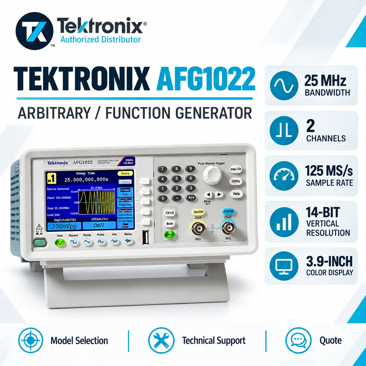 Tektronix AFG1022 AFG1062 AFG2021 Arbitrary Function Generator, 20/25/60MHz, Dual Channel, 14-Bit, USB, Sweep Burst Modulation