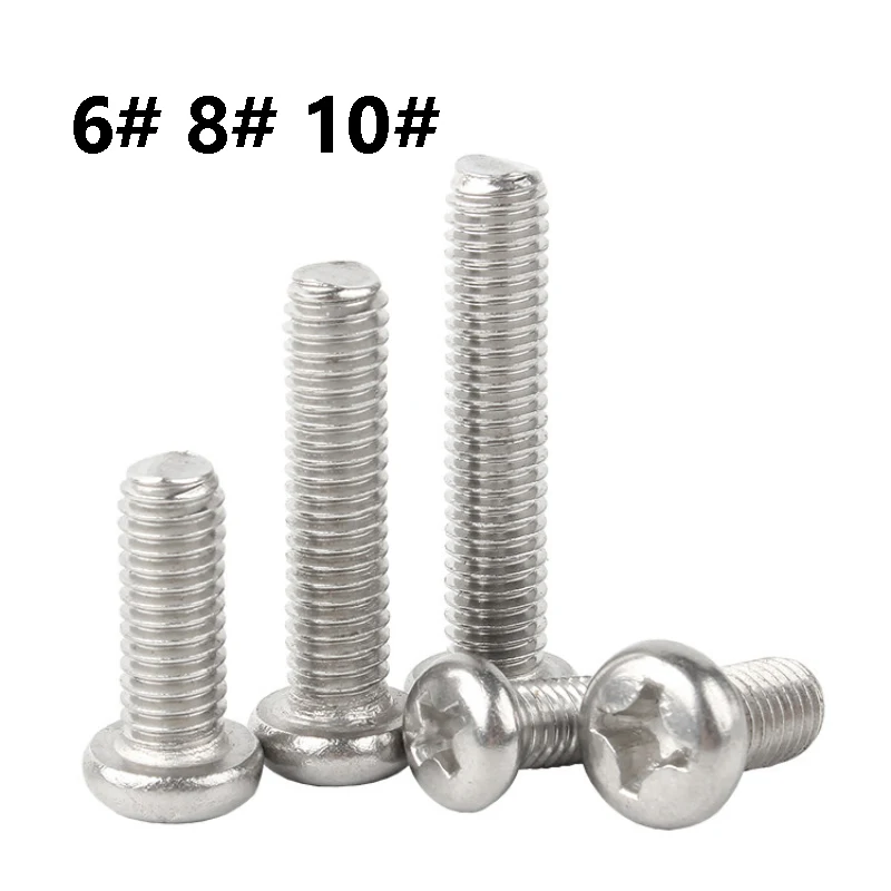 10~100Pcs 304 Stainless Steel Cross Phillips Round Pan Head Screw Bolt 6# 8# 10# Cross Recessed Pan Head Machine Screws