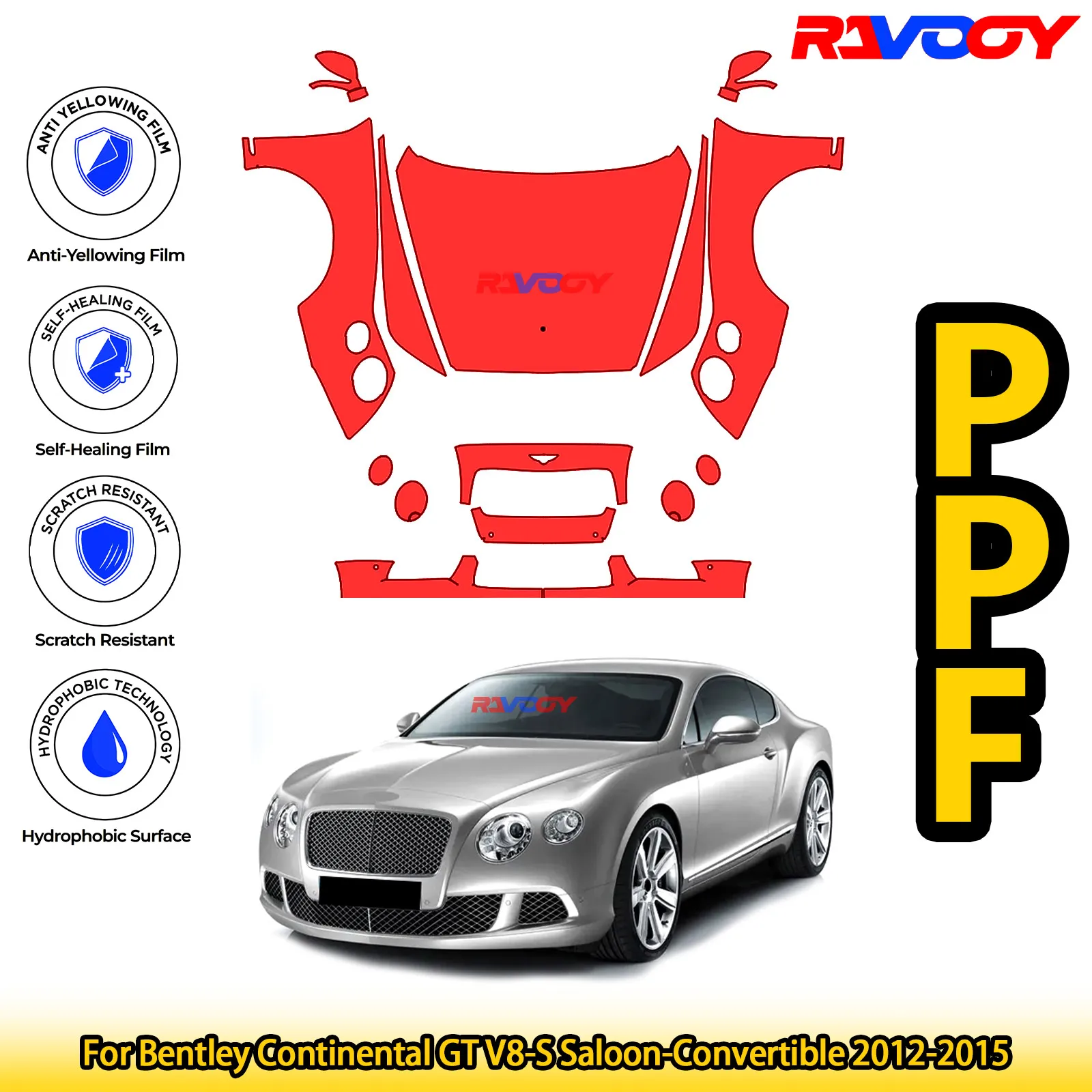 

For Bentley Continental GT V8-S Saloon-Convertible 2012-2015 Glossy Matte Black Precut front PPF Kit Paint Protection Film