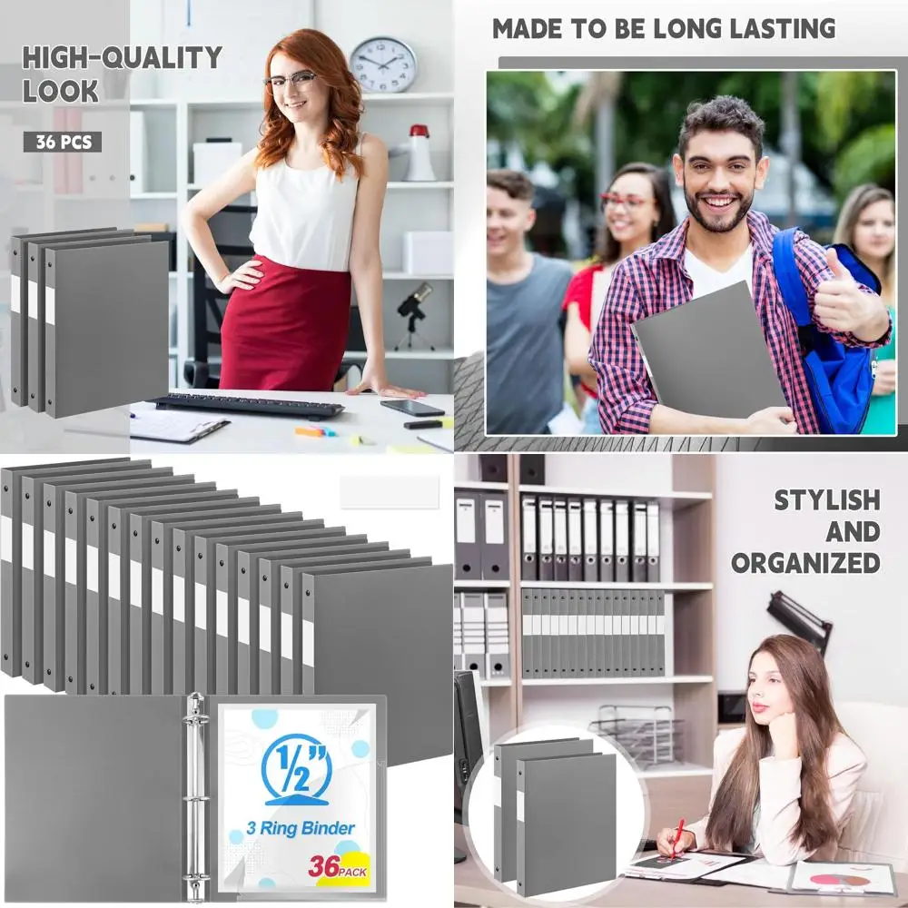 

0.5 Inch 3-Ring Binder, 140-Sheet Capacity, Letter Size, Gray, for Document Organization and School Supplies