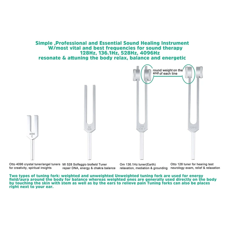 Tuning Fork Set(128Hz, OM 136.1Hz, MI 528Hz, 4096Hz) or (528C 528HZ ),For Healing Chakra,Sound Therapy,Reliever Stress