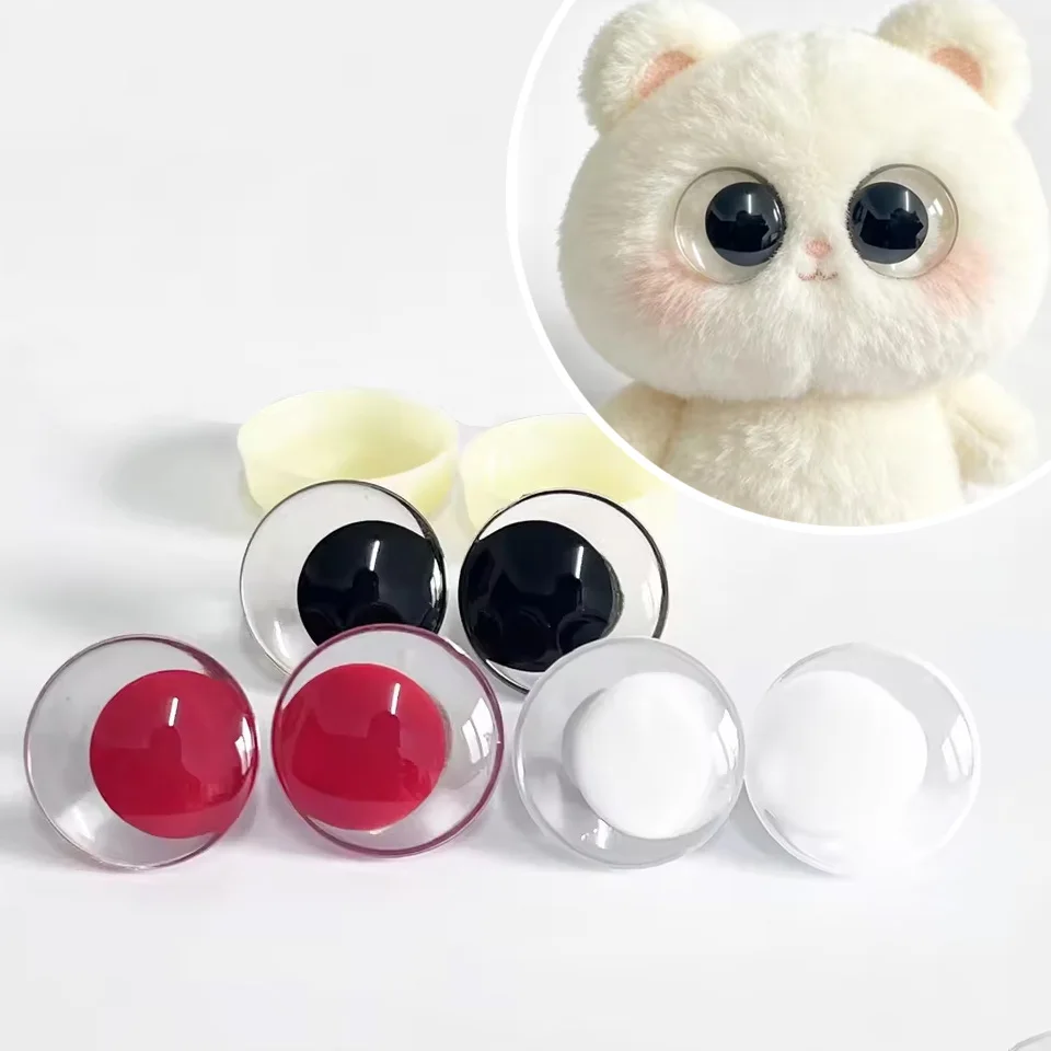 10 Stück 12-35mm Schwarz Weiß Rot Pupille Klare 3D Komische Runde Glitzer Sicherheitsaugen Amigurumis Sicherheits-Wackelaugen für Spielzeug Handarbeit
