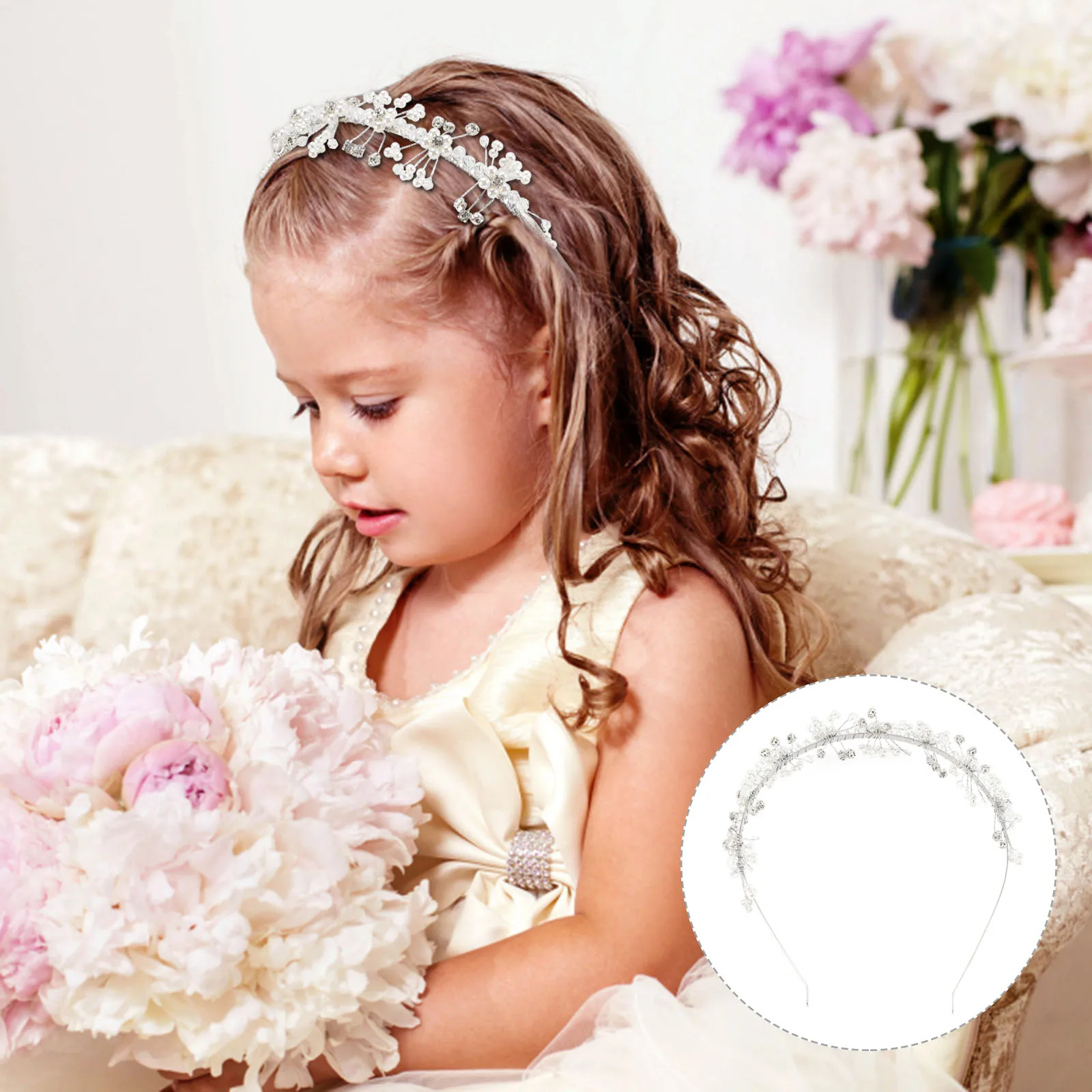 

Flower Girl Headpiece Wedding Headb Pearl Crystal Bead Claw Drill Girls Accessory Hair Wreath Toppers Bridal Hairstyle Decor