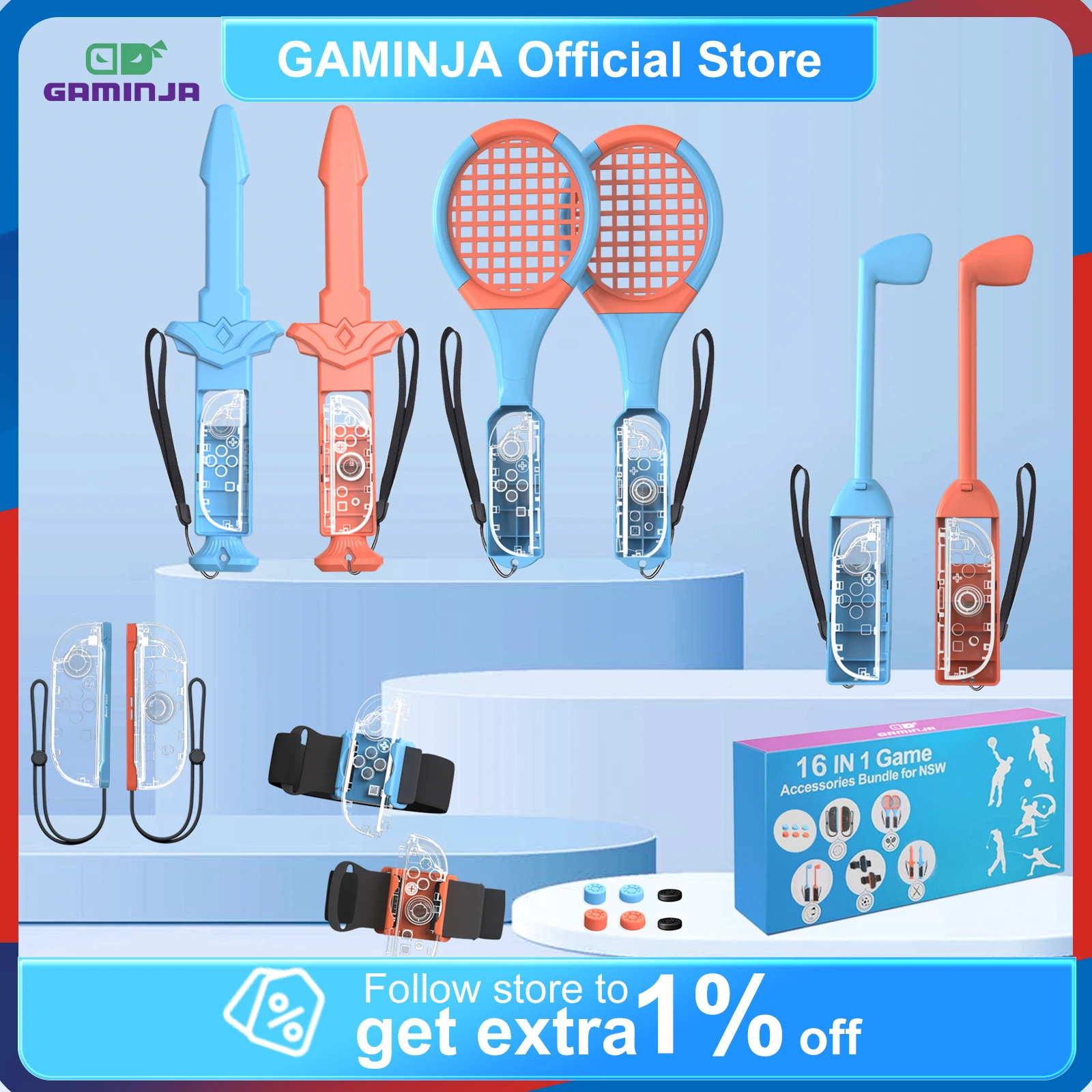 gaminja-16psc-switch2-スポーツアクセサリーセット耐摩耗性ジョイコンコントローラーアクセサリー古代剣レッグバンドゴルフグリップ