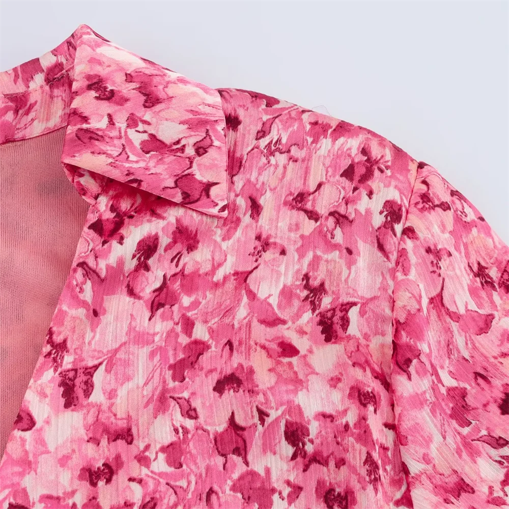   เดรสลายดอกไม้ คอวี แขนยาว ทรงหลวม สไตล์ลำลอง อเนกประสงค์ กระโปรงสั้น สำหรับฤดูร้อน ปี 2025 เสื้อผ้าผู้หญิงแบบใหม่