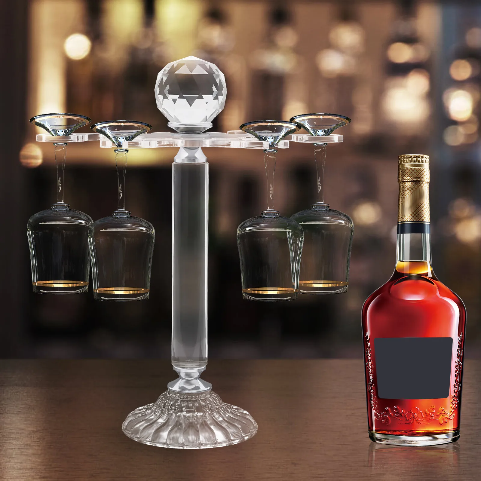 Rotate 6 Wine Glass Storage Holder Elegant Desktop Crystal Glass Stemware Rack