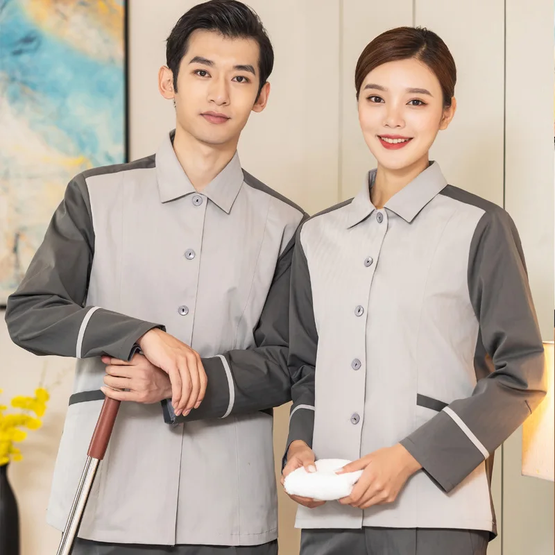 

Workwear Color Matching Property Cleaner Work Clothes Long Sleeve Aunt Guest Room Hotel Mall Hospital Cleaning Work Clothes Fema