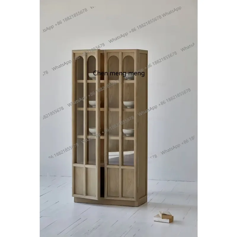 

Modern Vintage Japanese Farmhouse Glass Display Cabinet Oak Wood Pine Home Living Room Dining Room Hotels Halls Furniture
