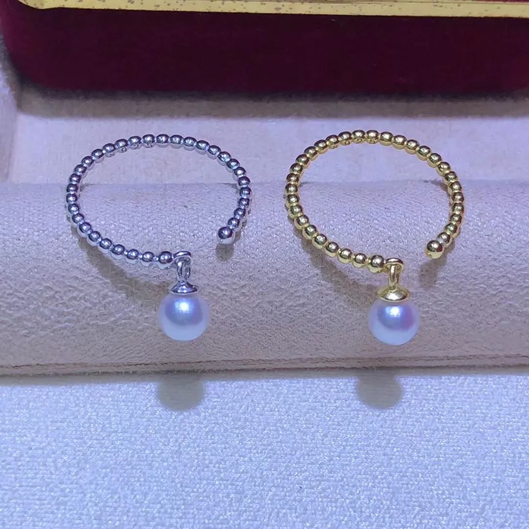 

S925 Sterling Silver Adjustable Ring Mount Settings Findings Mountings Accessory Parts Fittings for 5-6mm Pearls 5pcs/lot