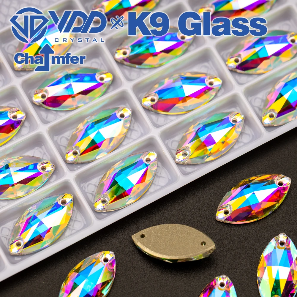 VDD Navette AAAAA Top Quality K9 Glass Sew On Rhinestones Sewing Crystal AB Flatback Strass Stones For Craft Clothes Accessories