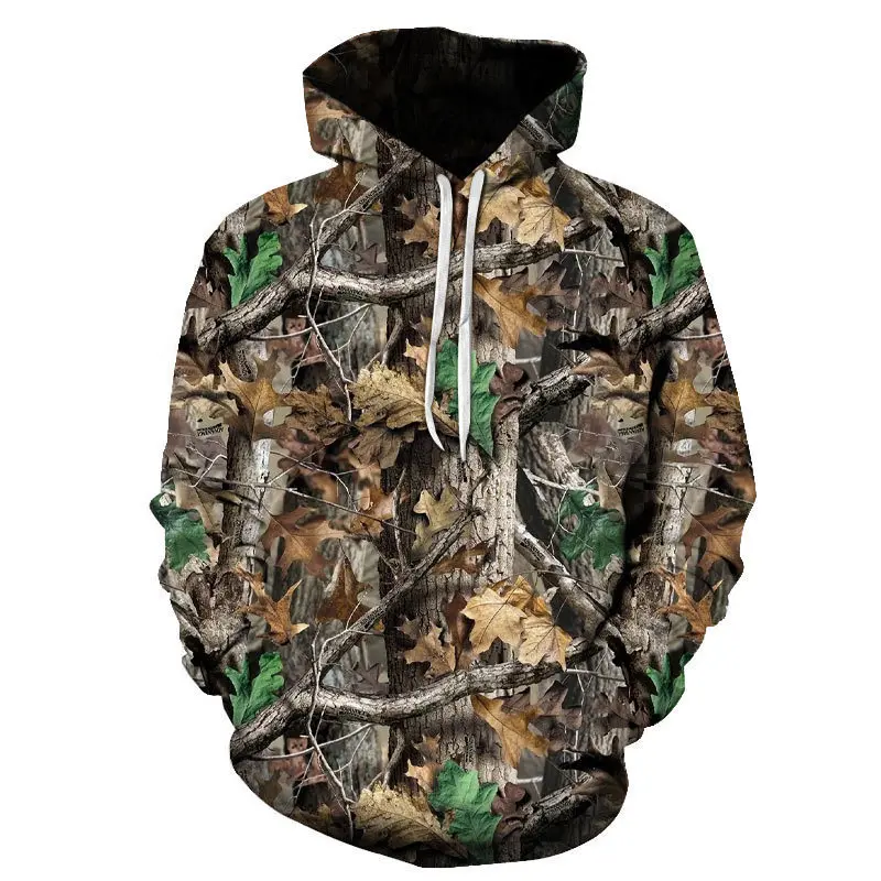 

Men's hunting animal outdoor camouflage clothing spring and autumn style 3D printed plant flowers and birds sports tops men and