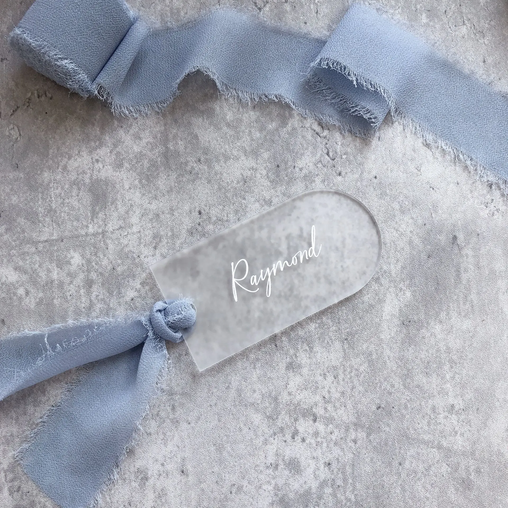 Frost NAME TAGS Custom Acrylic Name Cards with slik Ribbon Table Setting Wedding Place Cards Party Favours Hen Party Favours