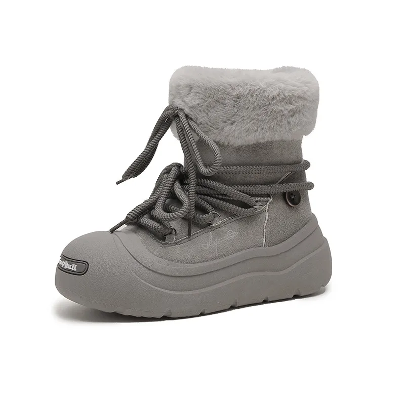

2026 New Women's Snow Boots Winter Thickened Fashion Casual Bakers Shoes Fur-Lined Thickened Warm Mid-Calf Cotton Shoes