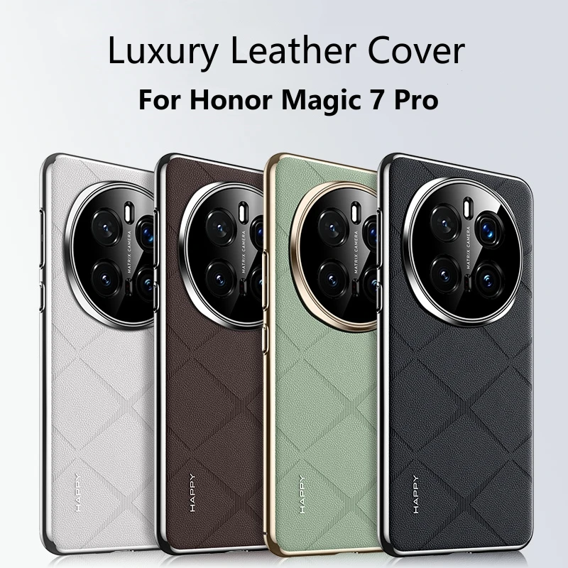 

Case For Honor Magic 7 Pro Case Luxury Leather Back Cover For Magic 7Pro 5G Stylish Electroplate Camera Protection Shell Bumper