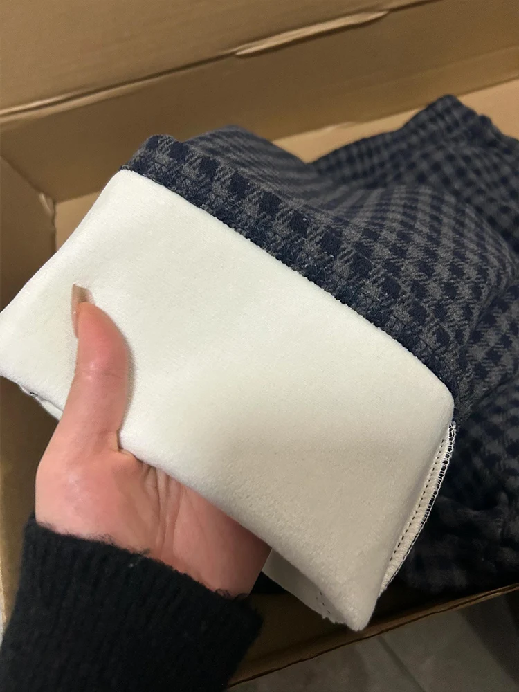 ارتفاع الخصر Fce اصطف منقوشة السراويل النسائية خريف شتاء 2024 جديد Sle التخسيس الدافئة فضفاض مستقيم الساق واسعة الساق بنطلون