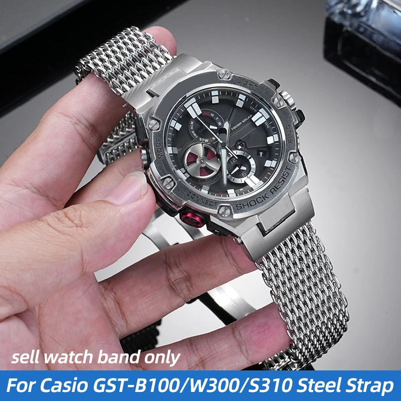 For Casio Watch G-SHOCK Stainless Steel Strap GST-B100/T120/W300/S310/S110 Modified Cool Shark Mesh Watchband metal Bracelet men view 2
