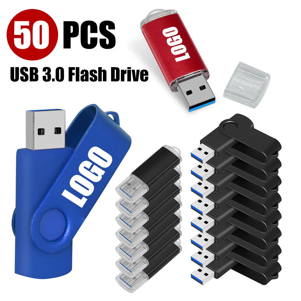 50pcs/lot Logo Free Usb3.0 Pendrive Metal 32gb 16gb 8gb 64gb Usb Pendrive Colorful Clip Sticks Photography Bulk Gift Custom Logo