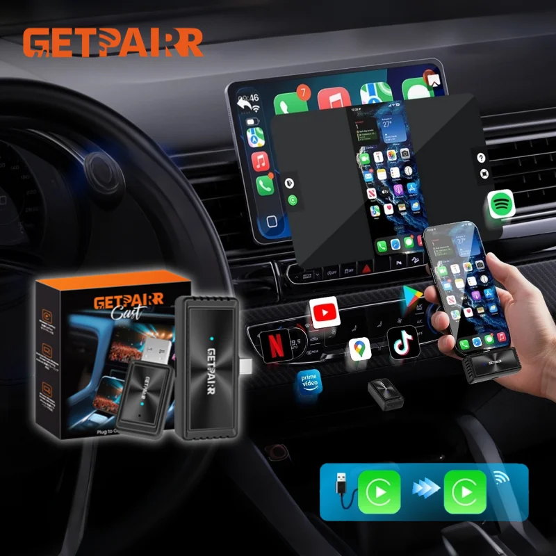 GetPairr 2 in 1 Wireless CarPlay Adapter Screen Mirroring CarPlay Mirror Phone to Car Screen DP Mirroring Audio Sync for Toyota
