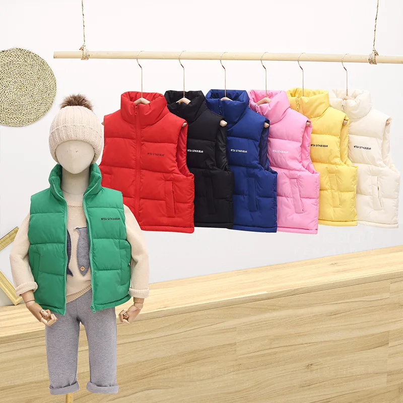 Autumn  winter new children's down cotton vest stand collar thickened baby boys and girls vest outside children's wear