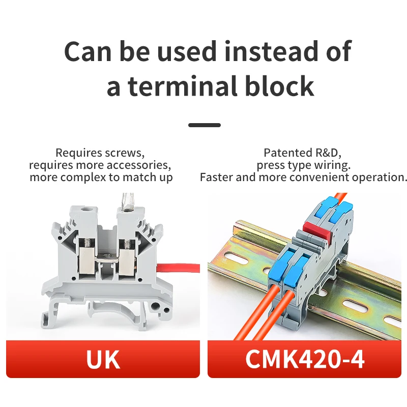 JINH 4-Color Lever Lock DIN Rail Connector, 0.2-6mm², 450V 32A, Aluminum Guide Rail & Connection Bar Included