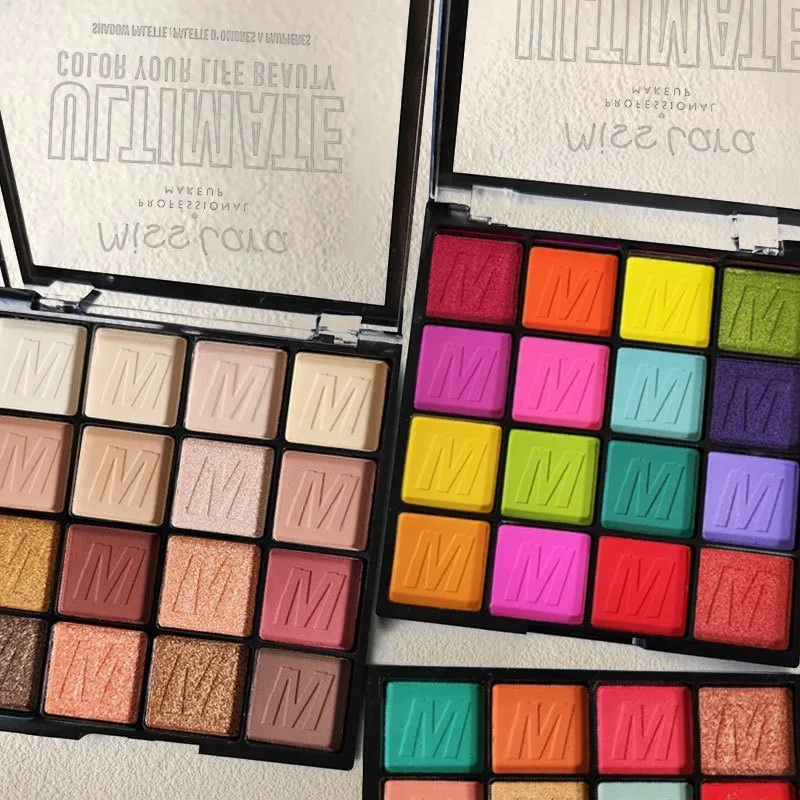Placa de sombra de ojos de maquillaje de lujo de 16 colores, sombra de ojos nacarada con brillo, paleta definitiva, maquillaje de ojos verde brillante y azul, cosmético