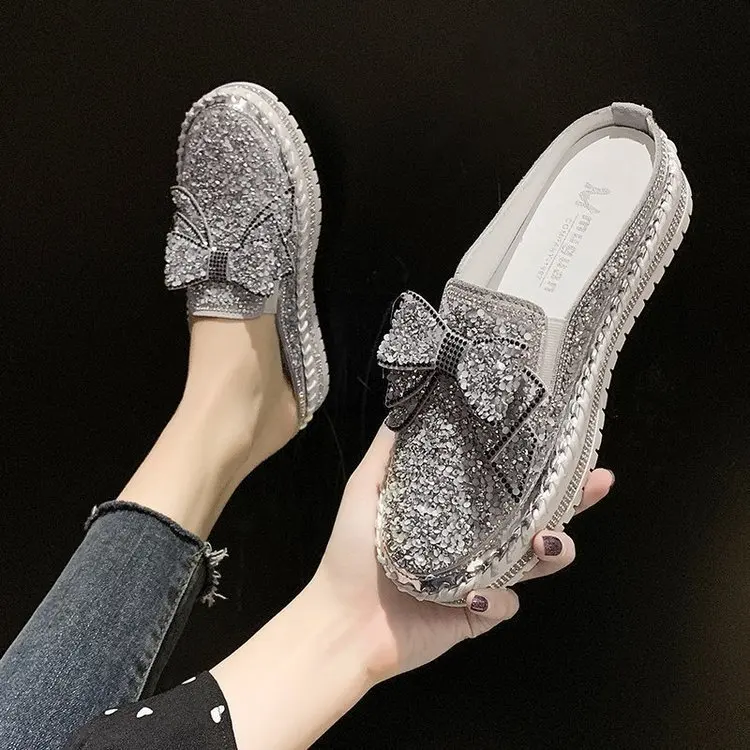 Shoes Butterfly-Knot Low Big Size Glitter Slides House Slippers Platform Med Fashion Slipers Women Lady Jelly Soft Luxury 2023 G