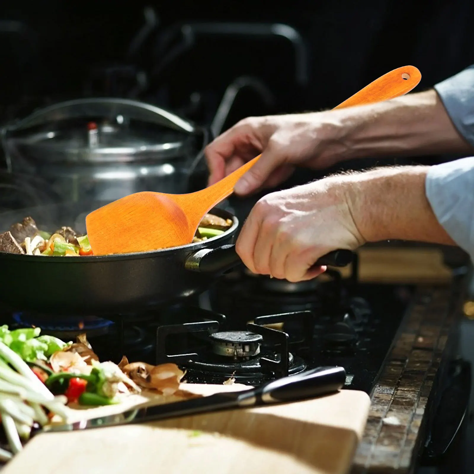 4 قطعة مجموعة أدوات الخشب أدوات الطبخ الخشبية ملعقة مائلة مغرفة الحساء ثقب معلق أدوات المطبخ مقاومة للحرارة للمنزل فندق #1