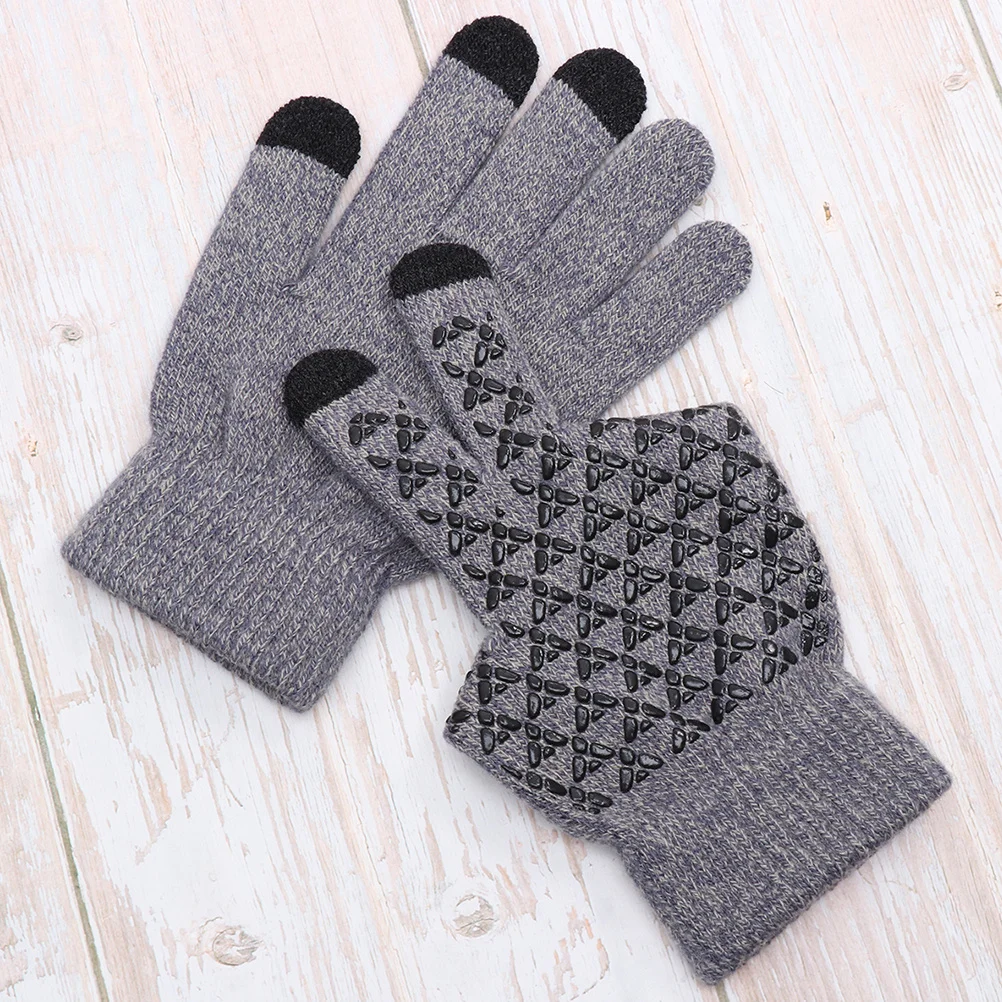2Pairs Thicken Knitted Gloves Touch Screen Warm Anti-Slip for Winter Outdoor Use Grey Black Gloves for Screen Touch