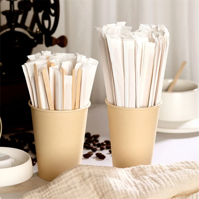 500pcs Disposable Wooden Coffee Stirrers Hot Cold Drinking Stir Beverage Stir Sticks Biodegradable Bar Cafe Use 11/14/17.8/19cm