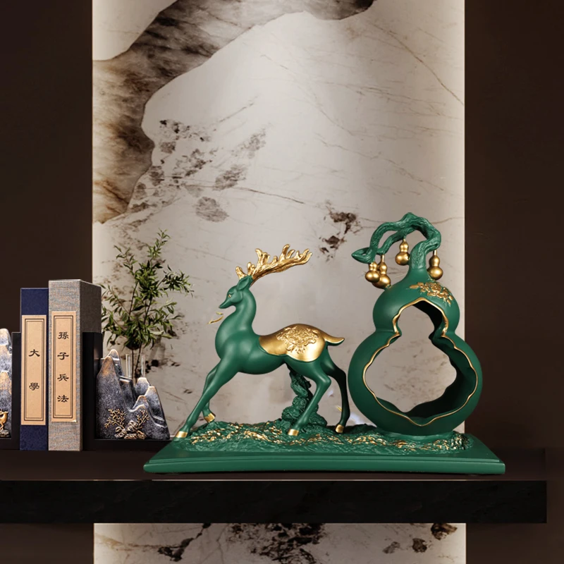 New Chinese style Wealth Attraction Deer Statue Crafts Home Living Room Entrance TVCabinet Wine Decoration New Home Wedding Gift