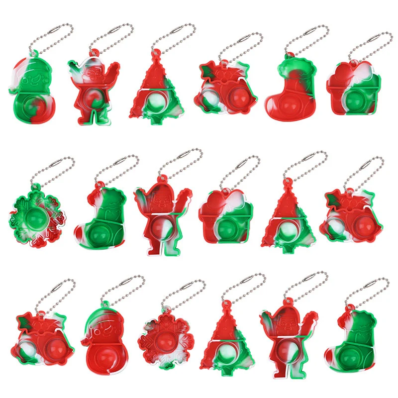 10Pcs Christmas Mini Pop Keychain Fidget Toys Xmas Trees Santa Claus Ornaments Kids Christmas Party Favors Supplies Adult Gifts - view 3