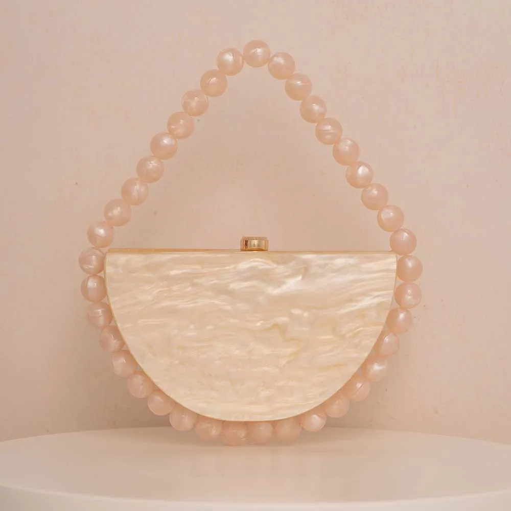 Halbrunde Perlen-Acryl-Tasche, einfache quadratische Abendtasche, Clutch für Damen – Detail 3