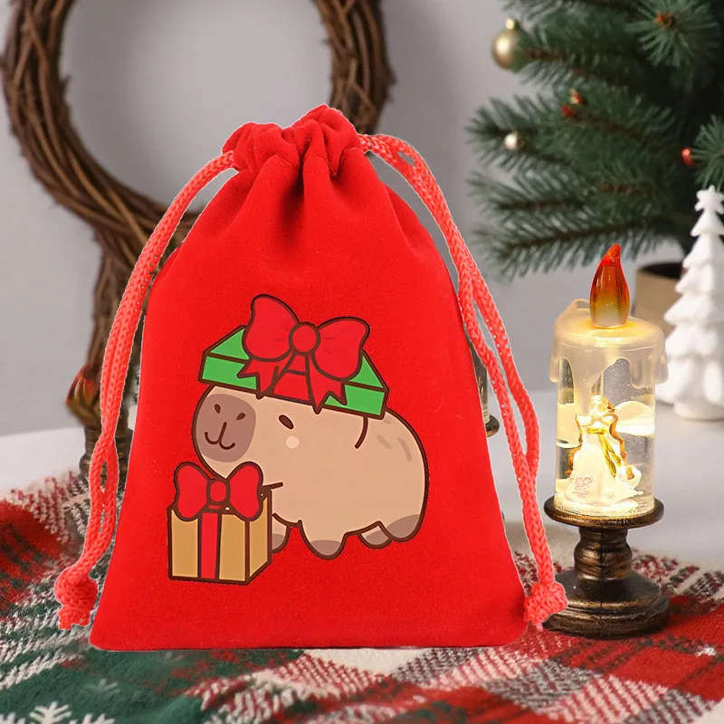 

Capybara Christmas Drawstring Bag New Year Party Decorations Gift Bags Cartoon Anime Halloween Candy Pouch Jewelry Storage Bags