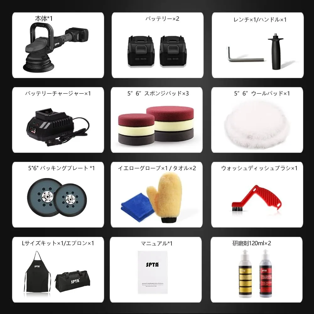 ملمع سيارة لاسلكي 18 فولت مع حركة مدارية 15 مم، 2000-4800 OPM، عازلة محمولة مع تحكم متغير 7 سرعات و2 × 4.0 أمبير في الساعة B