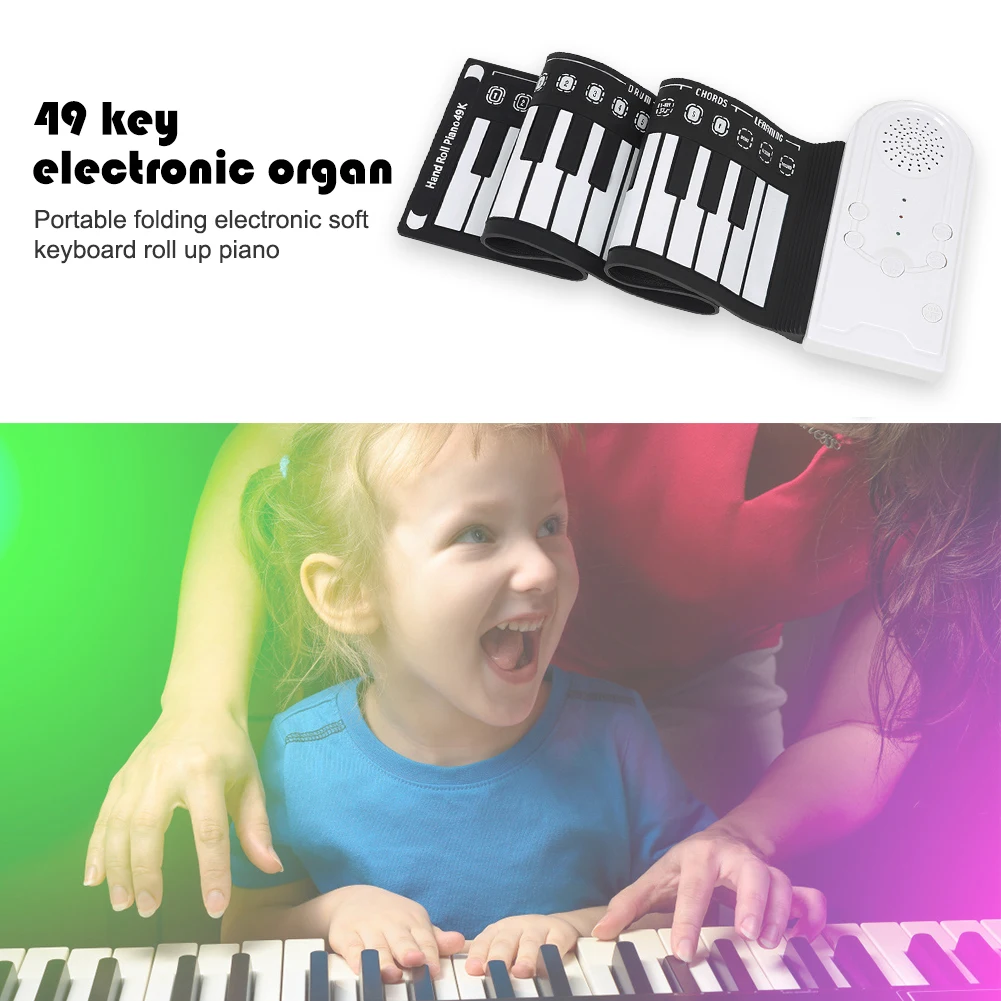 Portable Foldable Roll Up Flexible Piano 49 Keys Silicone Soft Keyboard Electronic Organ Musical Gifts for Kid