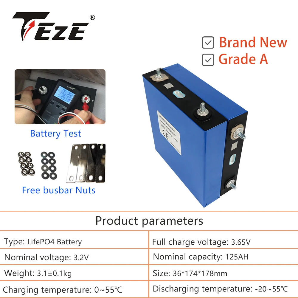 3.2V 125Ah Lifepo4 Akumulator klasy A CALB Akumulator litowo-żelazowo-fosforanowy do wózków golfowych PV RV na energię słoneczną NO TAX