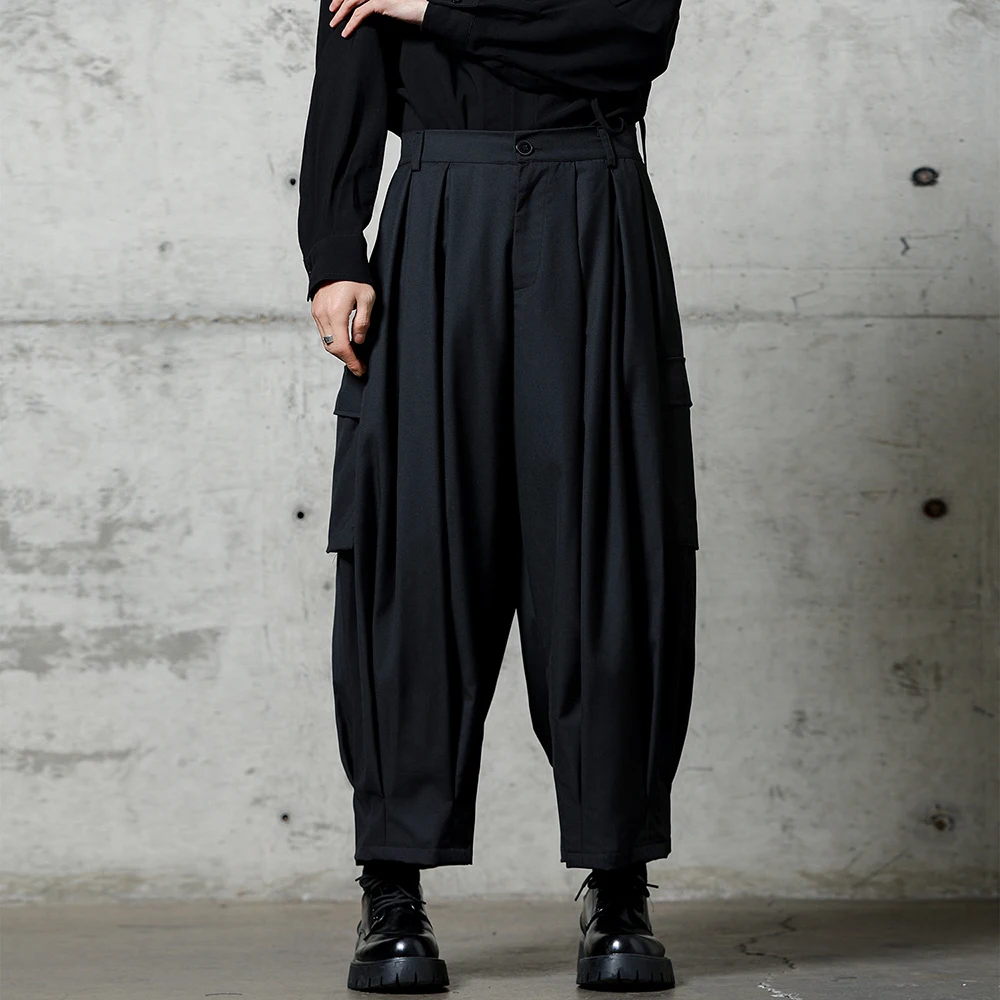 Mens Y2k Cargo Pocket Dark Plain Loose Casual Pants Streetwear Fashion Youth Outdoor Versatile Wide-Leg Pant Men'S Wear 2026 New